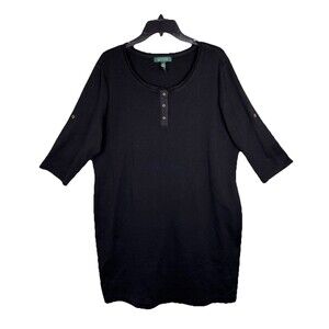 Women’s Lauren Ralph Lauren Size 2X Black Shift Dress Roll Tab 3/4 Sleeve